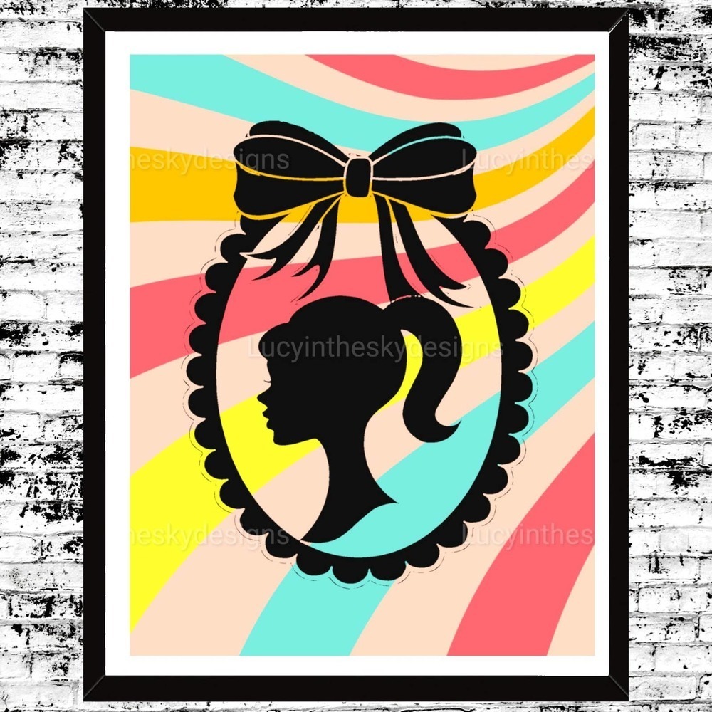 Barbie Cameo Colorful Art Print 8.5x11 Wall Decor